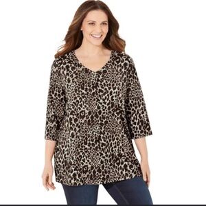 Catherines Women's‎ Plus Size Suprema 3/4 Sleeve V-Neck Tee Classic Animal Print